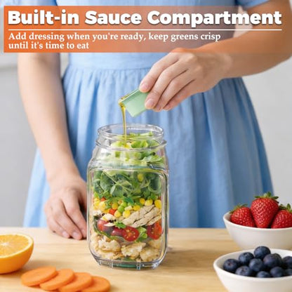 2 PCS Portable Salad Jar with Side Opening Leakproof, On the Go Salad Jars