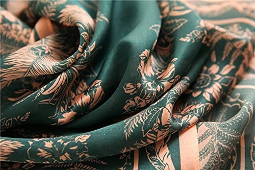 ANDANTINO 100% Silk Long Scarf-Women Large Oblong Shawls with Gift Packed - color: Green&pink Leaves