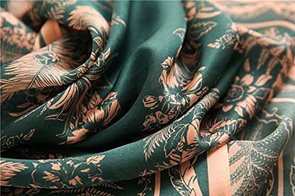 ANDANTINO 100% Silk Long Scarf-Women Large Oblong Shawls with Gift Packed - color: Green&pink Leaves