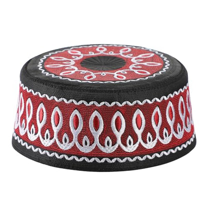 Muslim Prayer Kufi Hat Men Islam Skull Embroidery Cap Beanie Hat Arabian Omani Turkish Prayer Headwear Eid Gift - color: Wine Red