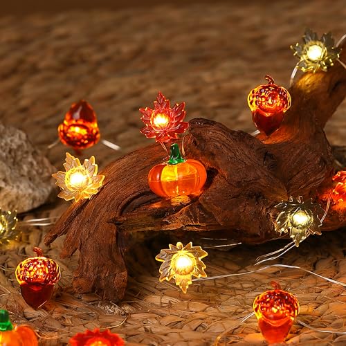 Fall Decor Lights 10Ft 30 LEDs Thanksgiving Decoration Battery Operated Acorn 3D Pumpkin Maple Leaf String Lights Fall Lights for Home Autumn Garland Harvest Halloween Party Christmas - color: Maple Leaf