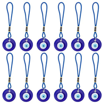 WEBEEDY 12 Pcs Evil Eye Car Charm Blue Turkish Evil Eye Car Hanging Ornament, Blue Bead Lucky Charm for Cars Rearview Mirror Window Door Protection Home Wall Decor, Gift for Father's Day Wedding