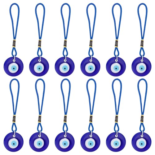 WEBEEDY 12 Pcs Evil Eye Car Charm Blue Turkish Evil Eye Car Hanging Ornament, Blue Bead Lucky Charm for Cars Rearview Mirror Window Door Protection Home Wall Decor, Gift for Father's Day Wedding