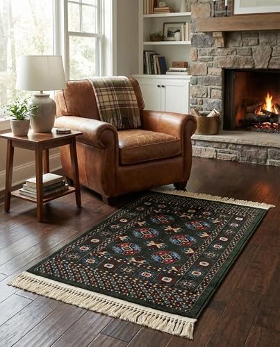Rugs.com Bokhara Collection Rug – 2x3 Dark Green Medium-Pile Rug Perfect for Entryways, Kitchens, Breakfast Nooks, Accent Pieces - color: Dark Green, size: 2' x 3'