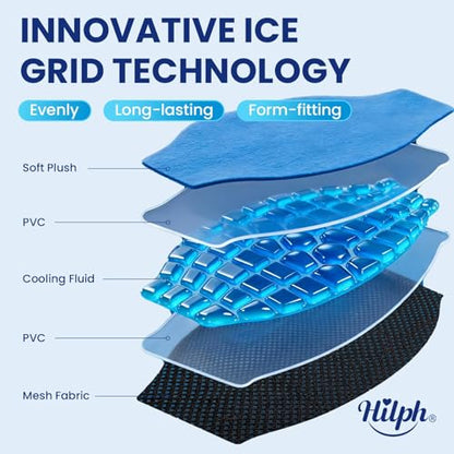 Hilph 2 Hours Long Lasting Ice Pack for Back Pain Relief - Large Cold Pack Wrap with Ice Grid Design for Lower Back, Reusable Cold Compress for Waist, Lower Lumbar, Sciatica, Tailbone, 15.2'' x 9.3''