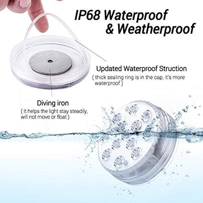 LOFTEK Pool Lights, Submersible LED Lights with Magnets &10 Suction Cups | Battery Operated,13 LED,16 Color Changing, 4 timer, IP68 waterproof, Dimmable for Inground Above Ground Underwater Pool,Ponds - size: 4 Pack-Battery Operated