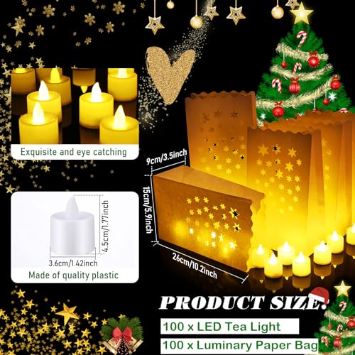 Sabary 50 Sets Luminary Bags with Flameless Tea Lights Outdoor Luminaries LED Lantern Candle Bags for Wedding Birthday Ramadan Christmas Party Decorations Romantic Decor(Star) - style: Star