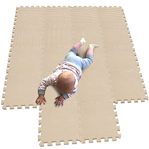 MQIAOHAM® 18 Pieces Puzzle Play Mats, Soft Baby Play Mat, Kids Interlocking Foam Floor Tiles, Carpet Playmats G301018-110 - color: Beige