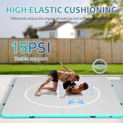 Inflatable Wrestling Mat For Home, 10x10ft 4" Thick Foldable Jiu Jitsu Mats For Outdoor Indoor, Waterproof Pvc Gymnastics Mats For Tumbling Yoga Bjj Mma Grappling Judo Boxing Martial Art, Up To 15PSI, Assembly & Inflation In Minutes