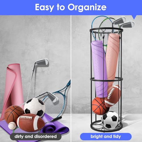 Garage Ball Storage Rack - Wall-Mounted Vertical Ball Holder for Basketball, Soccer, Volleyball, Football - Space-Saving Sports Organizer for Garage, Home, Basement, Kids' Room, Outdoor Use - size: Medium size