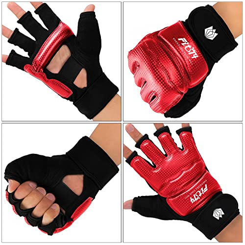 FitsT4 Sports Half Mitts MMA UFC Training Boxing Punch Bag Martial Arts Gloves - color: Red, size: X-Small
