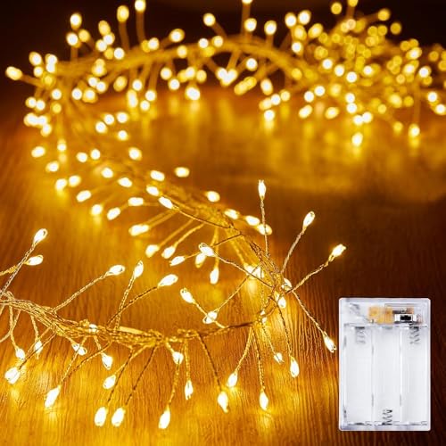 2 Pack 10 Ft Battery Operated Fairy Lights, 120LEDs Firecracker String Lights, Silver Wire Starry Firefly Light for Bedroom Home Wedding DIY Wreath Indoor Outdoor Christmas Decorations, Warm White - color: Warm White, size: 120 LEDs - 2Pack