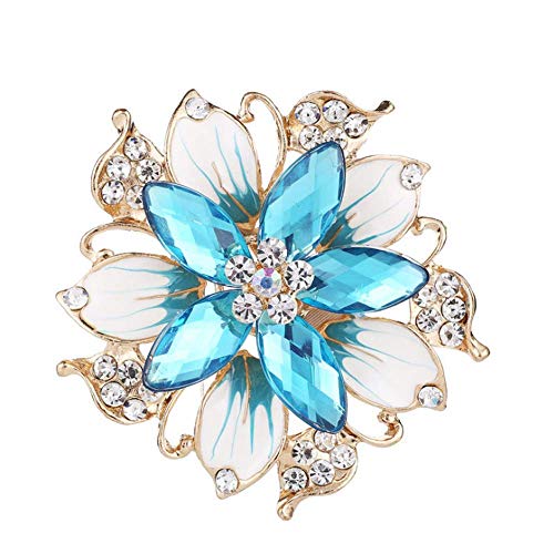 Crystal Pearl Flower Brooches Pins Fashion Beautiful Created Rhinestone Floral Brooch Good Idea for Party Dance Wedding Banquet for Elegant Women Girl - color: Blue Crystal Brooch
