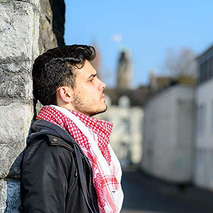 HOMELEX Keffiyeh Arab Head Scarf for Men Sheikh Muslim Turban Saudi Dubai Headwear - color: Red-q
