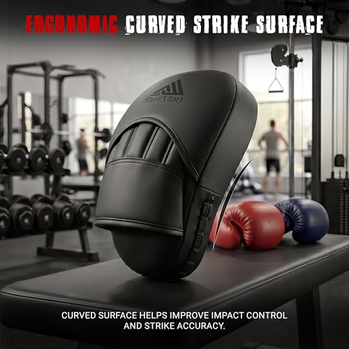 Focus Pads for Boxing & MMA Training | Lightweight Curved Punch Mitts with Shock-Absorbing Foam | Kickboxing, Muay Thai & Sparring Target Pads for Coaches & Fighters - color: Matt black
