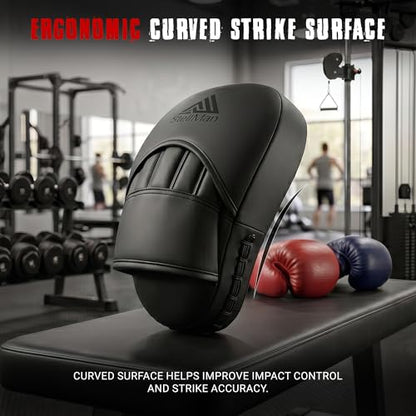 Focus Pads for Boxing & MMA Training | Lightweight Curved Punch Mitts with Shock-Absorbing Foam | Kickboxing, Muay Thai & Sparring Target Pads for Coaches & Fighters - color: Matt black
