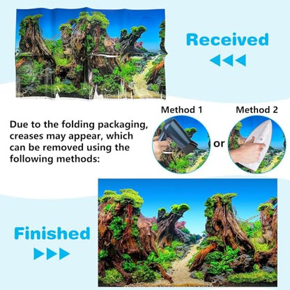 PINVNBY Reptile Terrarium Background 2 Pack 48 x 24 inches Double-Sided Reptile Tank Background Polyester Reptile Habitat Decor with Tape Green Plants & Natural Rock Aquarium Decoration - size: L: 48" x 24"