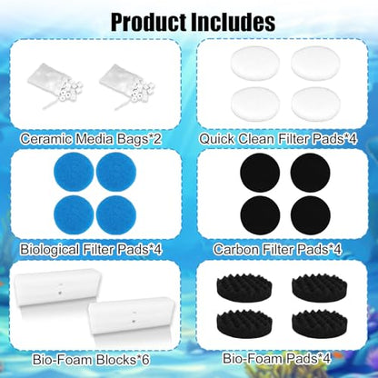 24pcs Filter Media Replacement Kit for Fluval FX2/FX4/FX5/FX6 Aquarium Filters, Include Ceramic Bags, Water Polishing Pads, Foam Pads, Bio-Foam Pad, Carbon Filter Pad, Foam Blocks