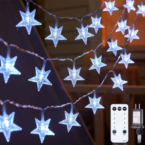 Star String Lights Plug in - 33 ft 100 LED Star Fairy String Lights with Remote and Timer, 8 Modes Waterproof for Bedroom Tent Loft Bed Window Backyard Patio Porch Balcony Staircase Party, White - color: White - 33ft