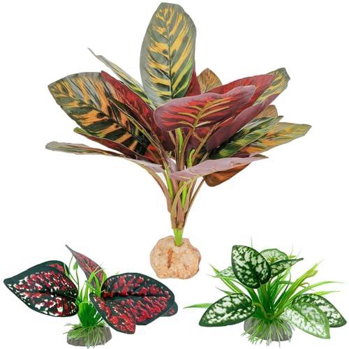 Moonorange Reptile Artificial Plants, Terrarium Plants Decorations Supplies, Aquarium Fish Tank Plant, Amphibian Habitat Hideout Tank Accessories(L Set-3pcs/D) - color: L Set-d