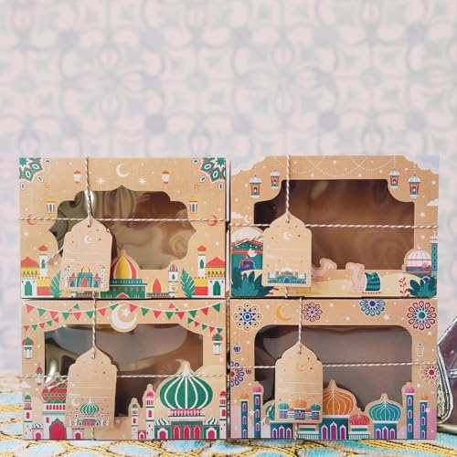 Fjlitx Ramadan Eid Mubarak Favor Boxes 20pcs Eid Mubarak Box Party Favors Candy Ramadan Box with Label Cards and String