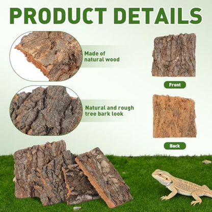 TOYANDONA Reptile Bark Hide 4 Pcs Tree Bark Pieces for Climbing Platform Terrarium Decor for Snake Lizard Gecko Tortoise Habitat Accessories 5.11 X 1.49 X 0.39 in
