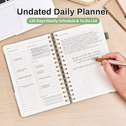 Ovesmusl Undated Daily Planner - 126 Days Hourly Schedule & To Do List - A5 Hardcover Spiral Notebook planner with stickers, Metal Corner Protectors & Back Pocket for Work & School, Bouquet - style: Bouquet