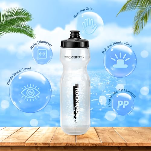 ROCKBROS Bike Water Bottle, 20-25oz Squeeze Cycling Water Bottle, BPA Free for Bicycle Running Hiking Gym & Outdoor Activities - color: 25oz Black Transparent