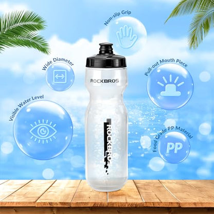 ROCKBROS Bike Water Bottle, 20-25oz Squeeze Cycling Water Bottle, BPA Free for Bicycle Running Hiking Gym & Outdoor Activities - color: 25oz Black Transparent