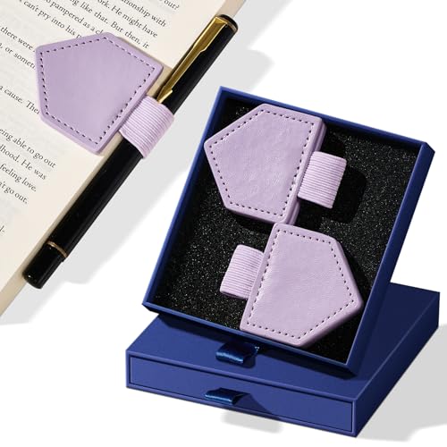 2-Pack PU Leather Magnetic Bookmarks with Pen Holder, Purple - color: Triangle-purple