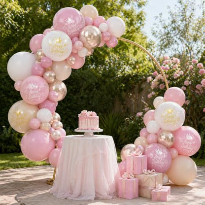 Dusty Pink Beige Gold Birthday Balloons for Women Girls, Double Stuffed Pearl Light Pink Dusty Rose Sand White Cream Printed Balloons with Metallic Light Gold Balloon for Boho Neutral Birthday Party - color: Dusty Pink White Birthday