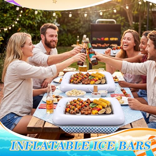 4 Sets Inflatable Cooler with Tray Chilled Serving Tray for Parties Ice Serving Buffet Bar Party Platter for Fruit Veggies Seafood Shrimp Cocktail Buffet Picnic - style: Clean
