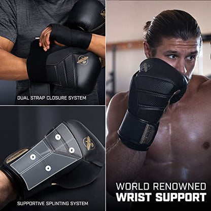 Hayabusa T3 Boxing Gloves - Sparring | Sparring Gloves, Muay Thai Gloves, Kickboxing Gloves, Heavy Bag Gloves, Boxing Gloves for Men and Women, Boxing Gloves - color: Black/Gold, size: 14oz