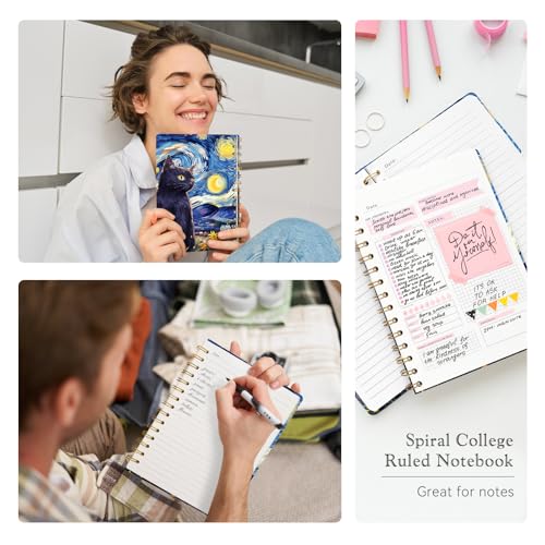 Lined Spiral Journal Notebook, A5 College Ruled Spiral Notebook for Women, Hardcover with Elegant Design for Work and Note-Taking, 5.5 * 8.25 inch, 160 Pages, Star Cat - color: Cat 2