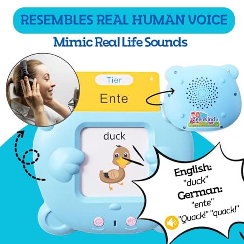 ZEENKIND German & English Talking Flash Cards with 510 Sight Words for Toddlers 2 3 4 5 6 Years Old, Learn German for Kids, Audible Pocket Speech Early Learning Bilingual Flashcard Toys, 255 Cards