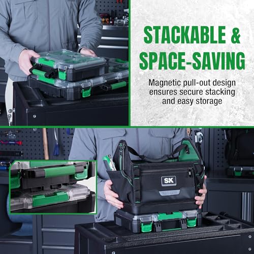 SK 13.5-Inch Small Part Organizer, Portable Tool Box Organizer, IP65 | Stackable Tool Box, 7 Compartments and Removable Dividers, Waterproof & Impact-Resistant, for Small Tools and Accessories - size: 13.5-Inch Small Part Organizer