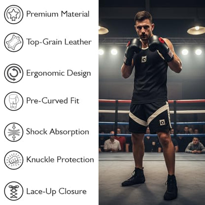 Professional Lace-Up All Leather Boxing Gloves - Top Grain Leather, Lightweight Padding for Speed, Double-End & Heavy Bags - size: 18-Ounce