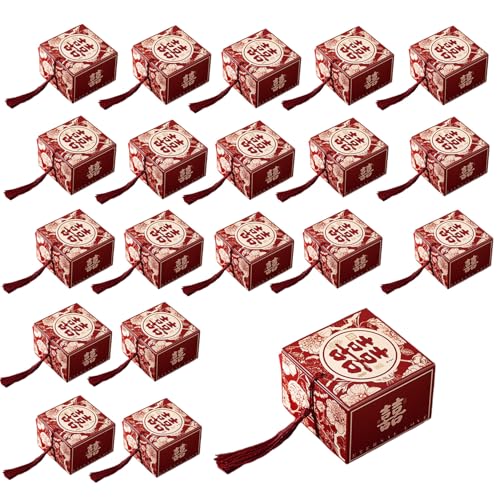 QRZLP 50pcs Chinese Style Wedding Candy Boxes with Tassel, Red - color: Red