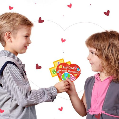 Haooryx Valentine's DIY Jigsaw Puzzle - 18 Pcs Jesus Loves You Colorful Cross Rainbow Heart Valentine’s Day Religious Paper Puzzle Exchange Gift Sunday School Educational Church Classroom Activity - style: Valentine’s Day DIY