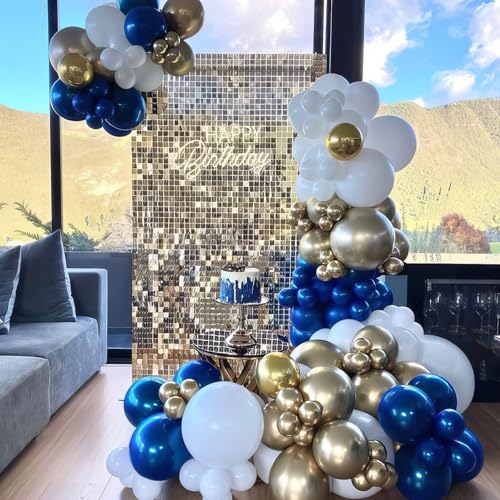 Royal Blue and Gold Balloons, Blue and White Gold Balloons, Macaron Navy Golden Confetti Latex Balloon Graduation Balloon for Birthday Wedding Baby Shower Graduations Party Anniversary Engagement - color: Navy Blue Gold White