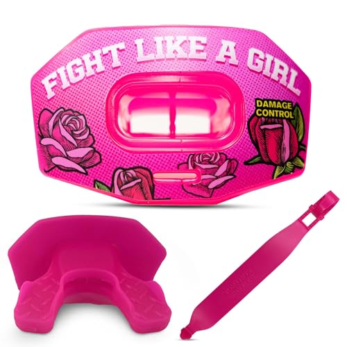 DAMAGE CONTROL Youth Football Mouth Guard – Breathable No Boil Mouthpiece, Protects Lips & Teeth, Works with Braces, Includes Helmet Strap – Sports Gear & Accessories (Fight Like Girl) - color: Fight Like Girl