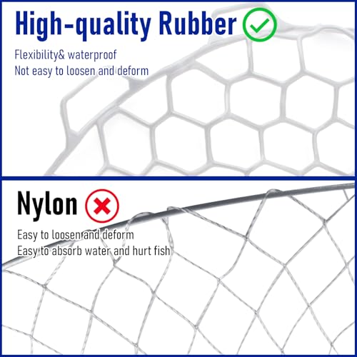 Dr.Fish Fishing Landing Net Replacement Rubber Fishing Net Without Handle Foldable Mesh Netting for Freshwater Saltwater - color: White, size: F-59.06'' Girth(21.65'' Dia, 19.7*5" Depth)