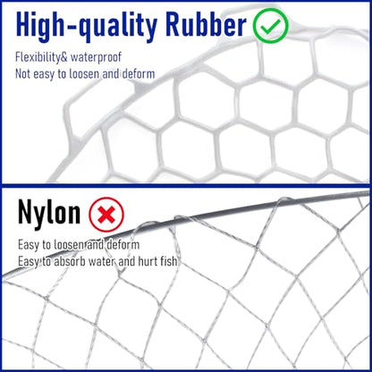 Dr.Fish Fishing Landing Net Replacement Rubber Fishing Net Without Handle Foldable Mesh Netting for Freshwater Saltwater - color: White, size: F-59.06'' Girth(21.65'' Dia, 19.7*5" Depth)