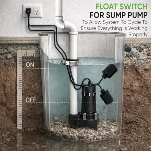 PumpSpy Sump Pump Tethered Universal Float Switch Replacement with Piggyback Plug for Sewage, Reliable Water Level Performance - 10 foot cord - style: 10' Cord