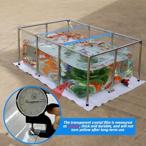 PVC Plastic Koi Fish Pond - Transparent Foldable Outdoor Aquarium Ornamental Large Fish Tank with Stainless Steel Frame - Above Ground Pond with Drain Valve Rectangular Pool(78.7"x59.0"x23.6") - size: 78.7"x59.0"x23.6"