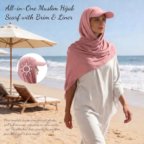 ZLYC Women Muslim Hijab Scarf with Visor Built-in Undercap Sun Protection Headwrap - color: Solid Pink
