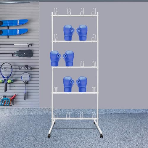 Boxing Gloves Drying Rack with Wheels, 5-Tier Metal Storage Stand Holds 20 Pairs, Freestanding Boxing Glove Organizer for Gym Home Training Room, White