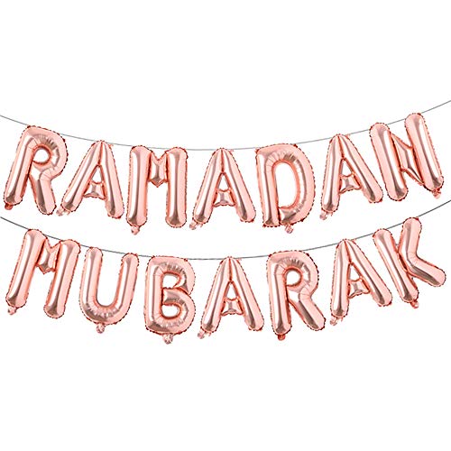 16inch Rose Gold Eid MUBARAK Foil Balloons Party Decoration Supplies Ramadan Decoration Gold EID Balloons For Muslim EID Ballon (RAMADAN Rose Gold) - color: Ramadan Rose Gold