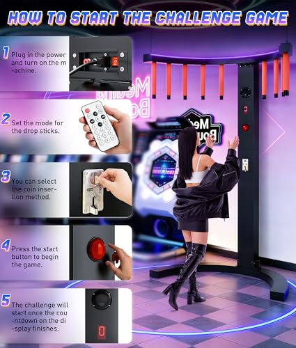 Hand Eye Coordination Training Machine, LED Catch Stick Game with MP3 Music, 10 Speed Adjustable Reaction Training Toy, Indoor Outdoor Arcade Game for Family Party Business Entertainment