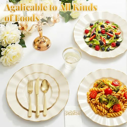 Glowserve 175 Piece Disposable Plastic Plates Dinnerware Set for 25 Guests - color: White